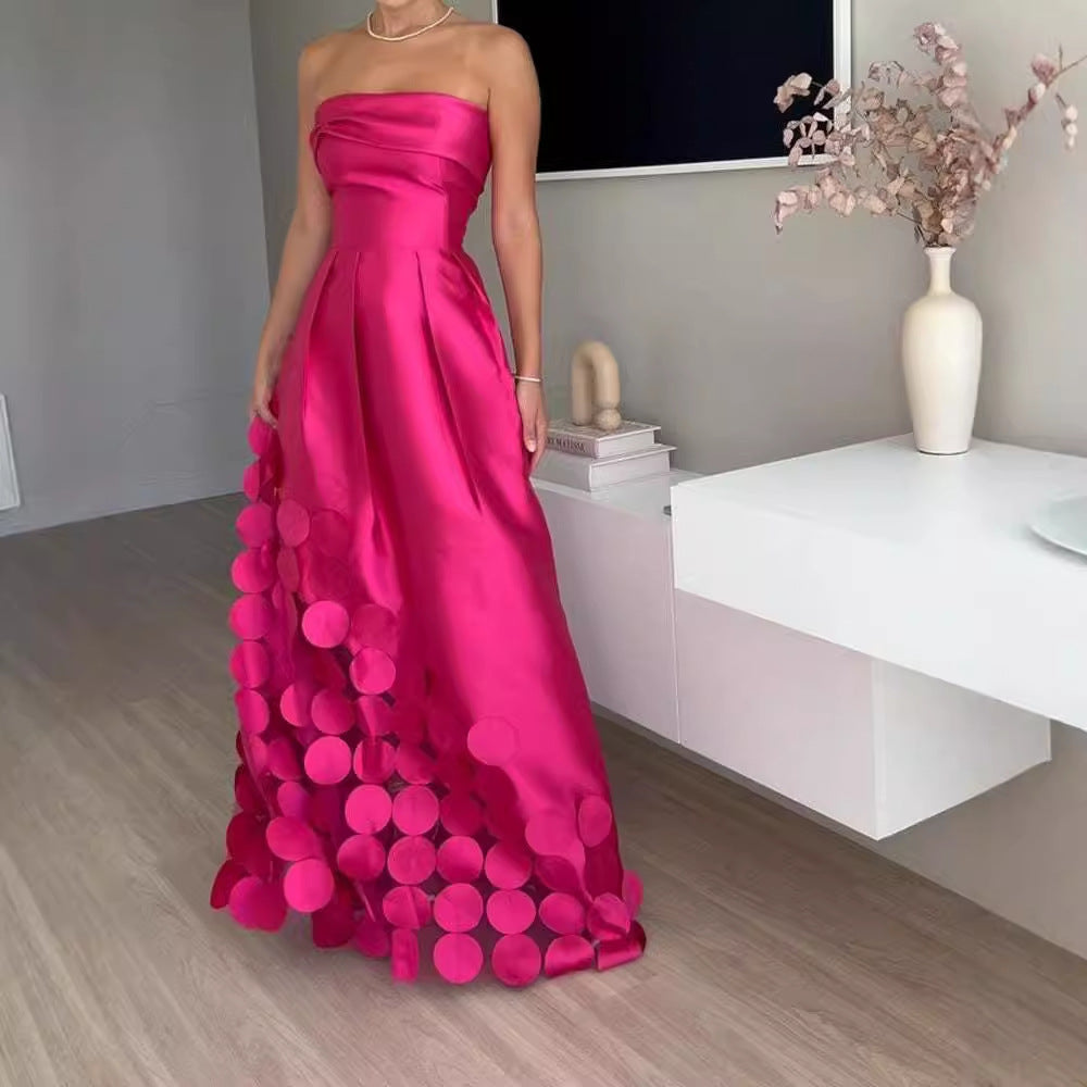 Stitching Round Satin Sexy Tube High Dresses