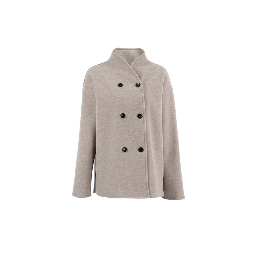 Women's Design Brown Double-breasted Woolen Winter Thickened Coats
