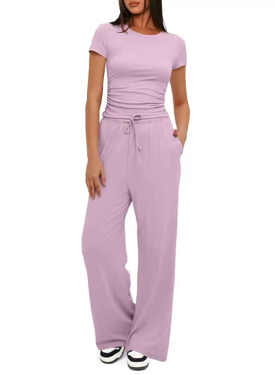 Beautiful Versatile Women's Two-piece Pleated Short-sleeved Fashion Casual Suit