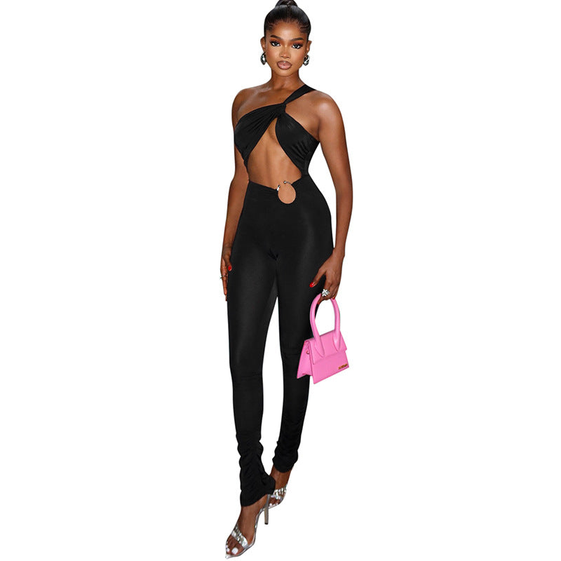 Women's Fashion Sexy Tight Hollow One Shoulder Jumpsuits