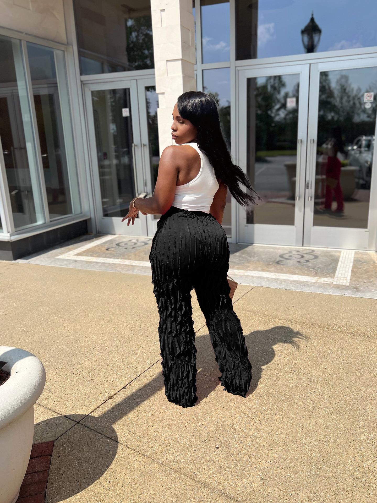 Women's Mesh Wavy Ruffled Loose High Waist Pants