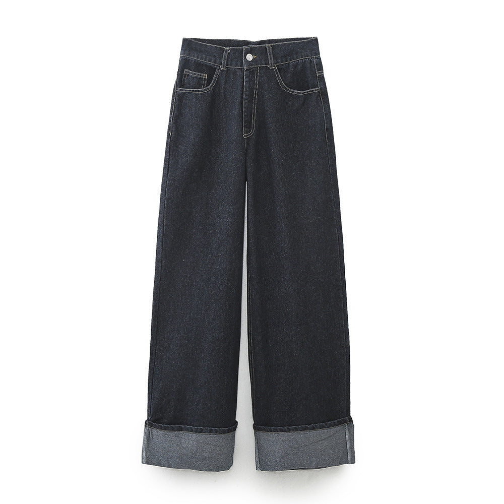 Stylish Elegant Autumn Denim Hemming Trousers Suits