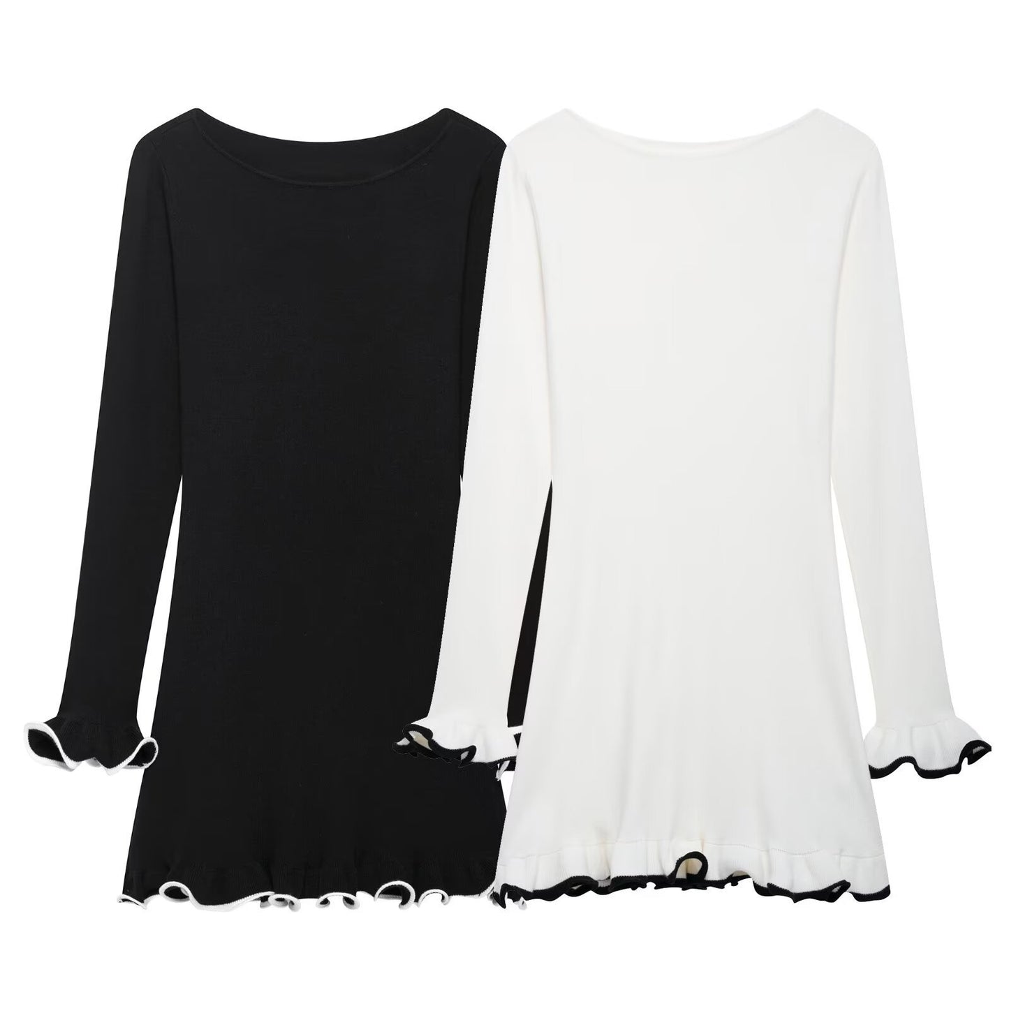 Knitted Dress Long Sleeve Spring Temperament Contrast Color Skirts