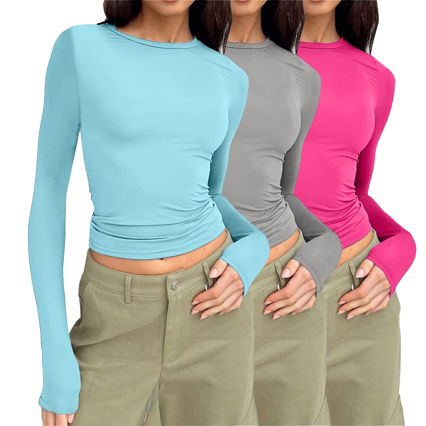Women's Long-sleeved Solid Color Slim Pullover T-shirt Blouses