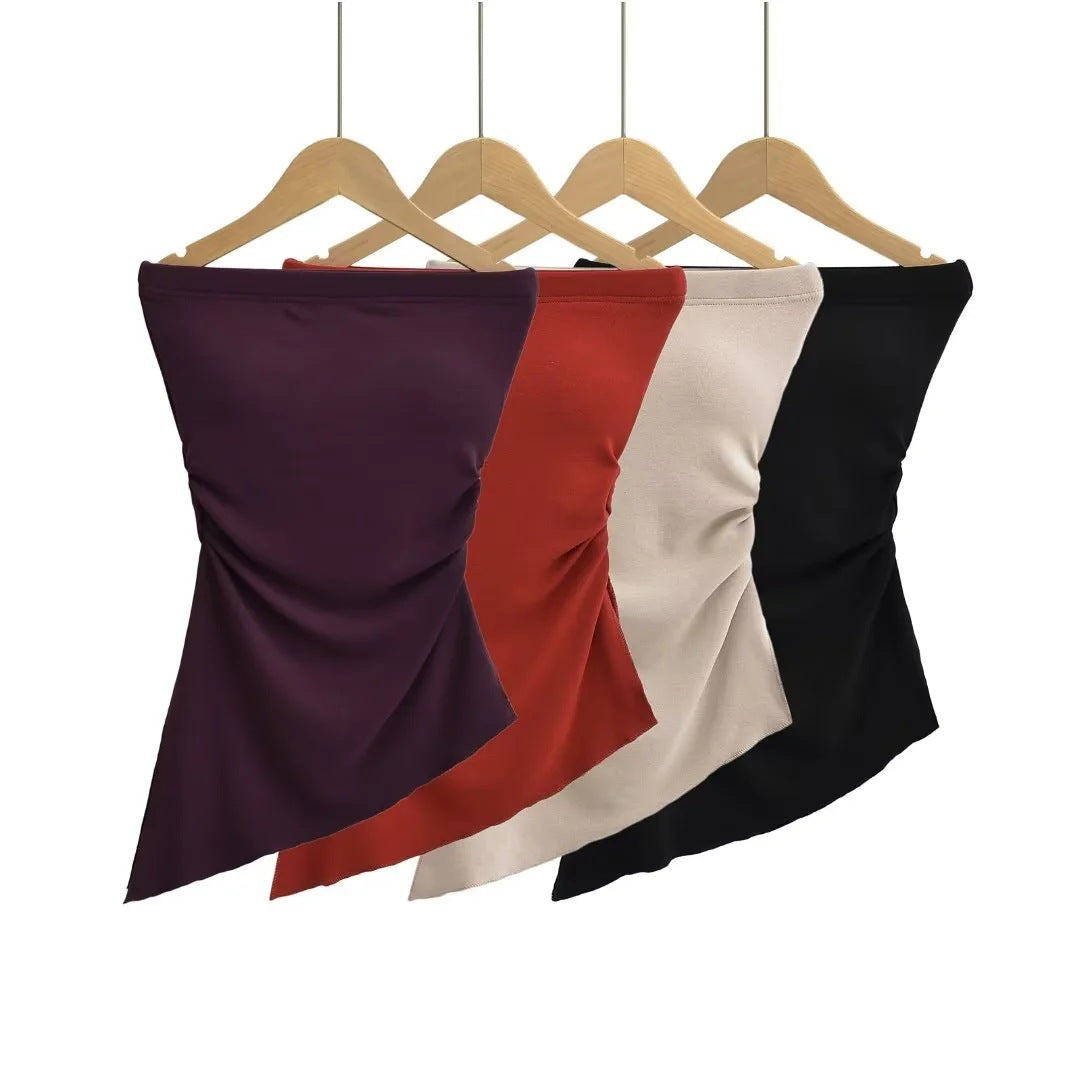 Slit Chest Pad Tube Summer Stretch Tops