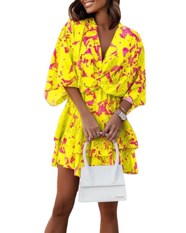 Women's Autumn Loose Batwing Sleeve Printed Dress Dresses