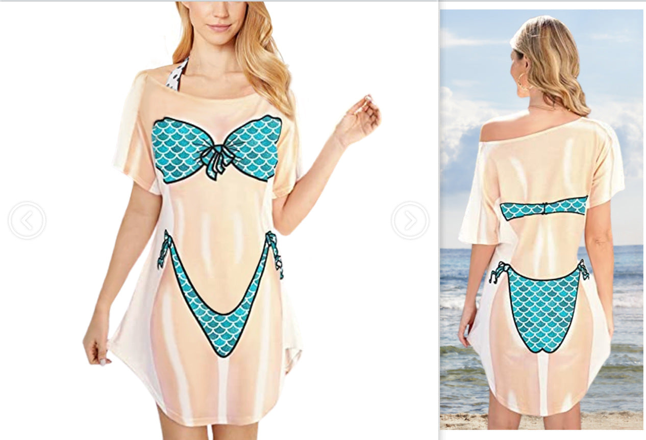 Women's Couple T-shirt Creative Girlfriends Beach Cover-up Dresses
