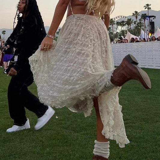Trendy Lace Irregular Solid Summer Thin Skirts