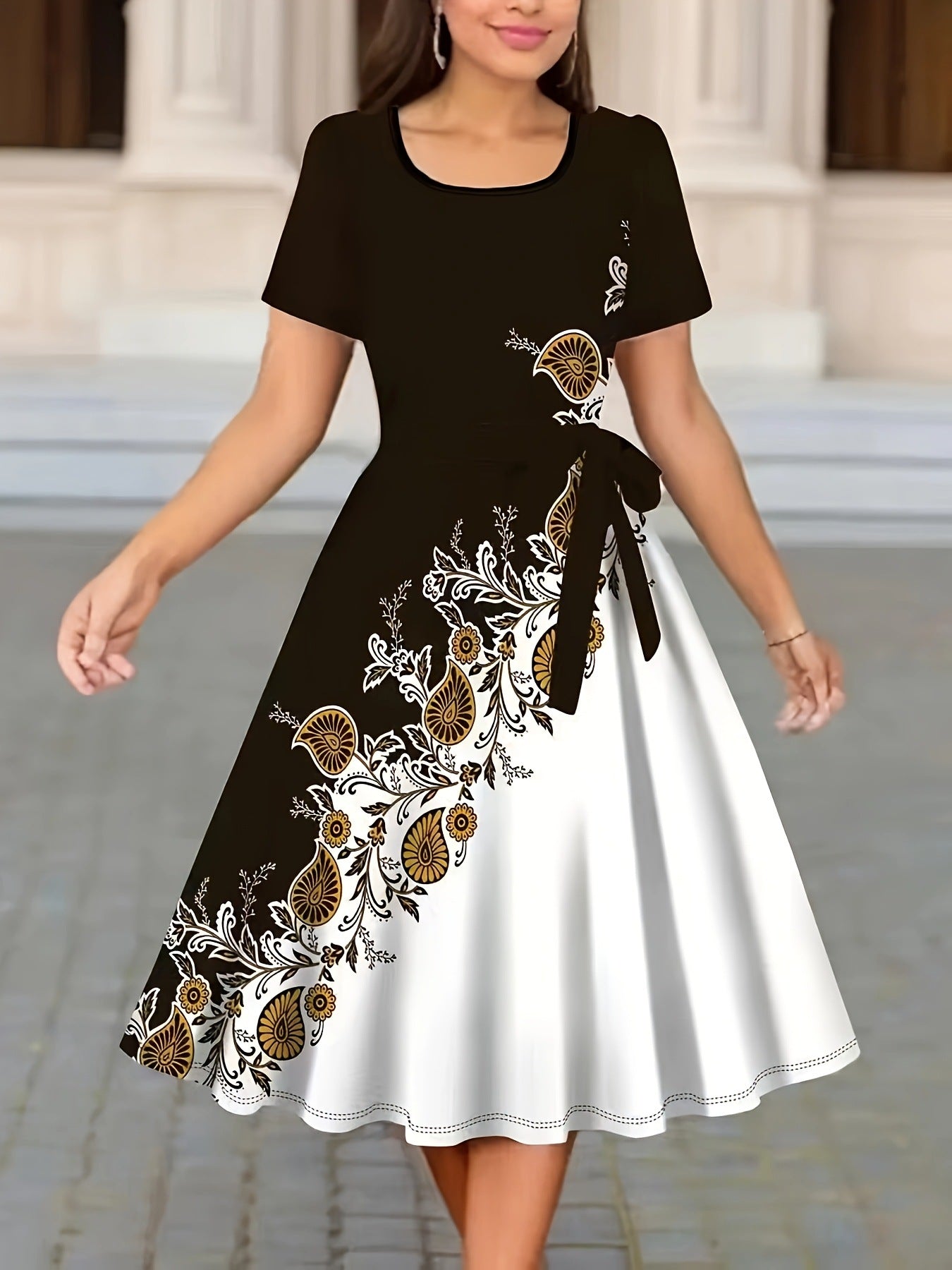 Women's Fashion Temperament Commute Floral Print Dress