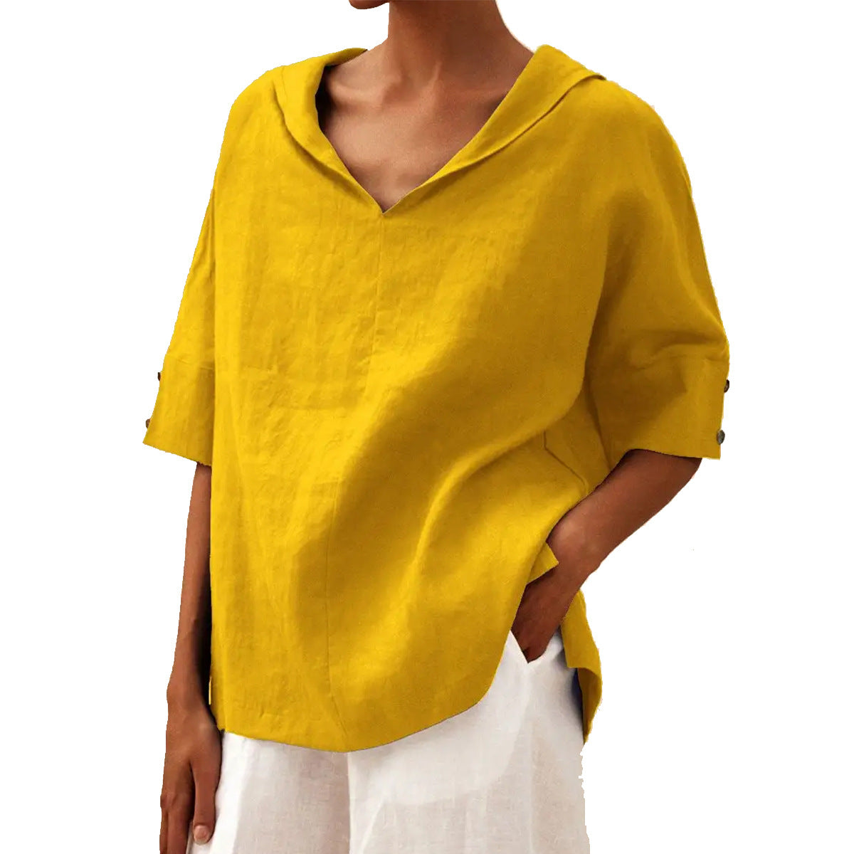 Women's Solid Color Cotton Linen Hoodie T-shirt Blouses