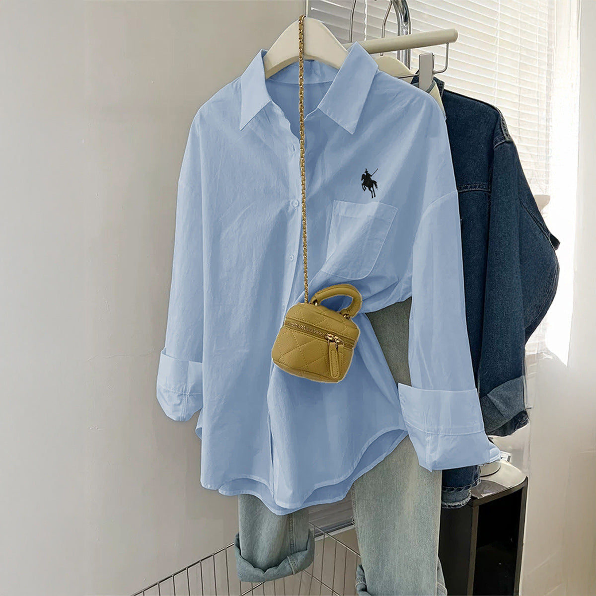 Women's Casual Minimalist Long Sleeve Button Solid Blouses