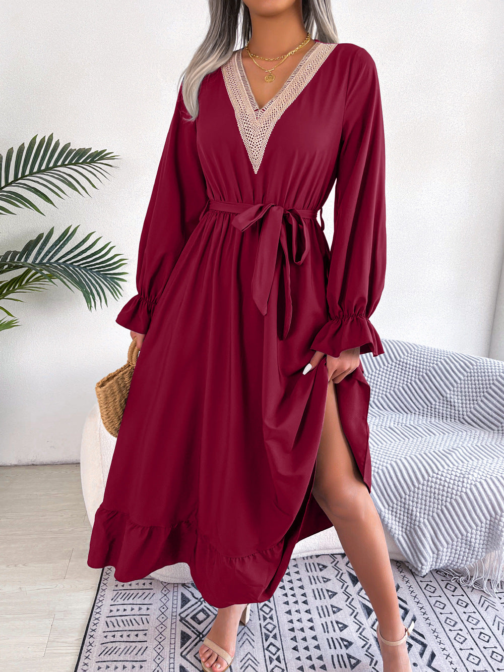 Women's Clearance Temperament Lace Waist Trimming Ruffles Clothing