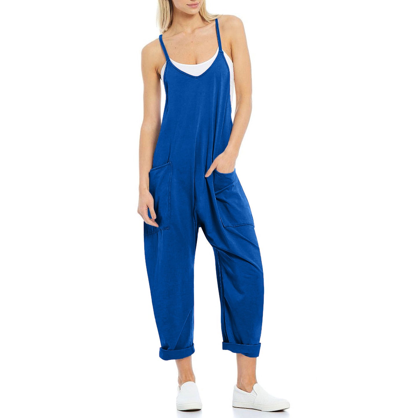 Women's Casual Pocket Spaghetti Straps Knitted One-piece Jumpsuits