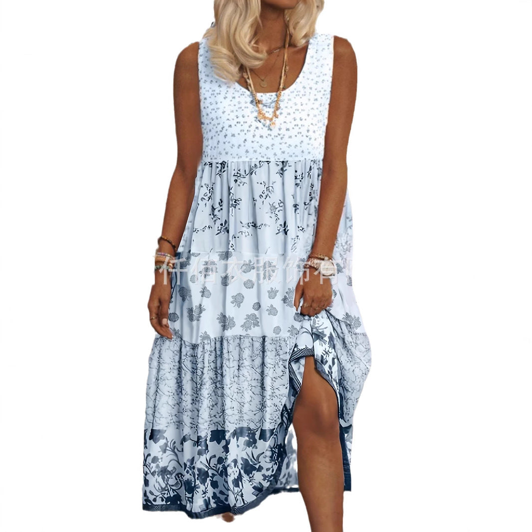 Women's Sleeveless Printed Summer Round Neck Dress Dresses