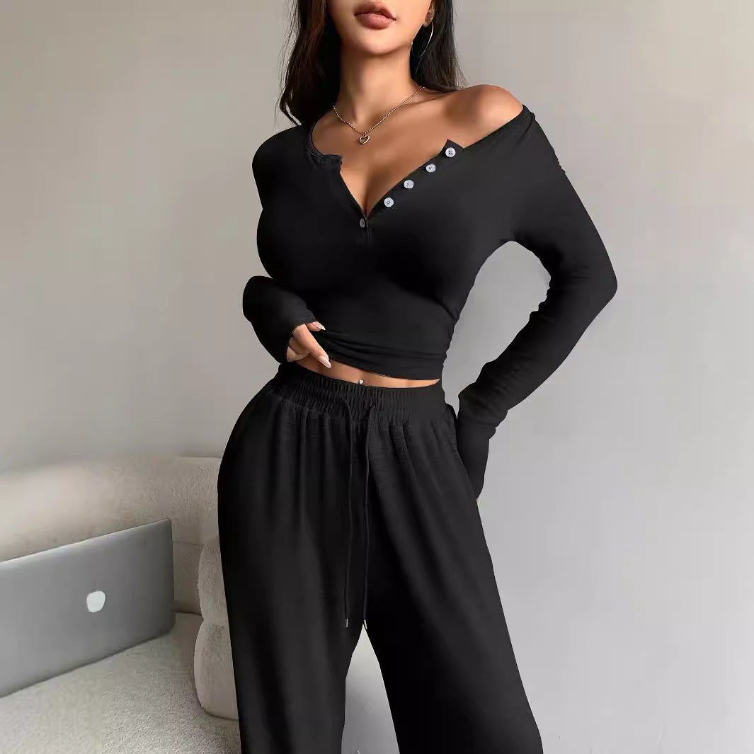 Women's Button Pure Color Tight Lengthened Trousers Suits