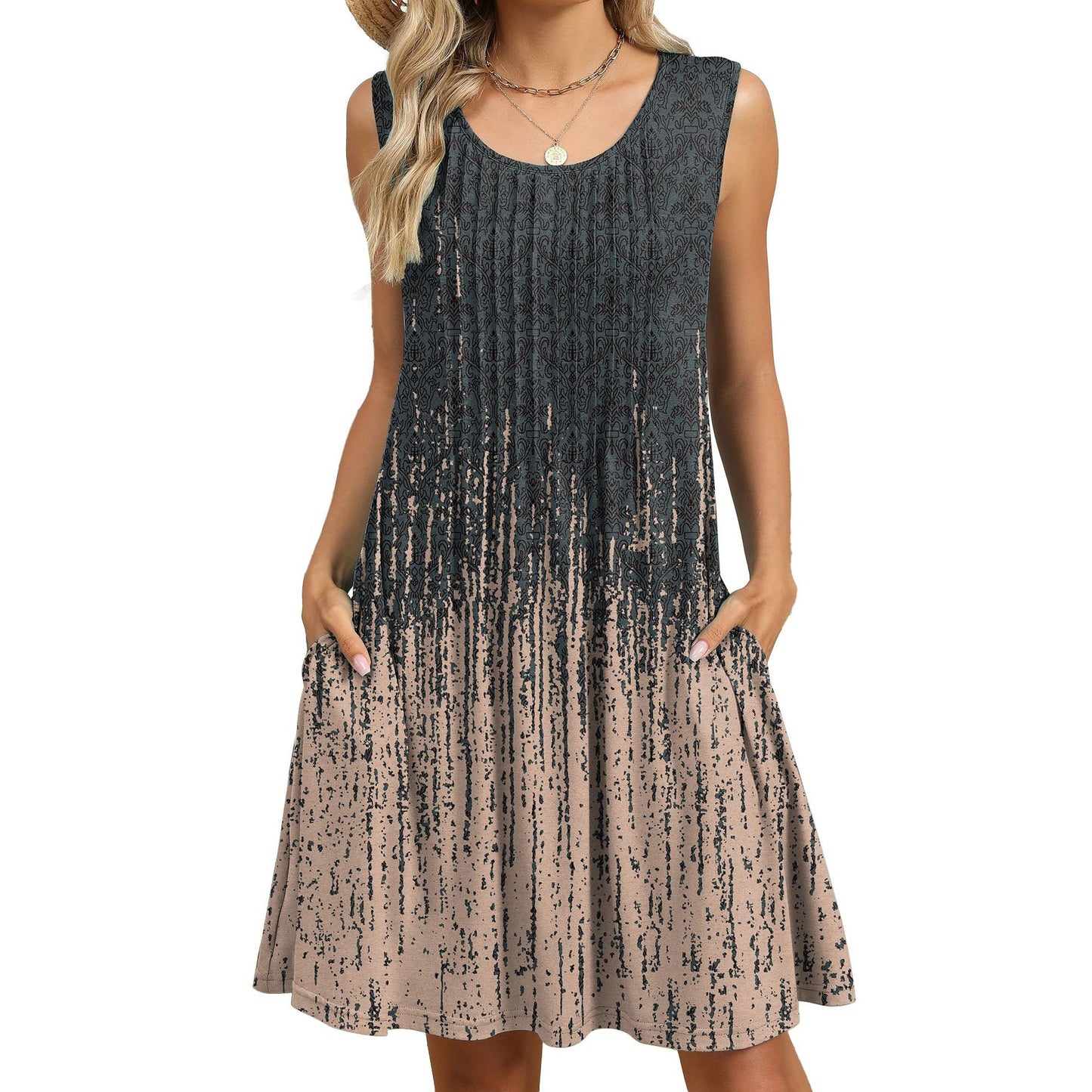 Women's Classic Printed Loose Pockets Dress Dresses