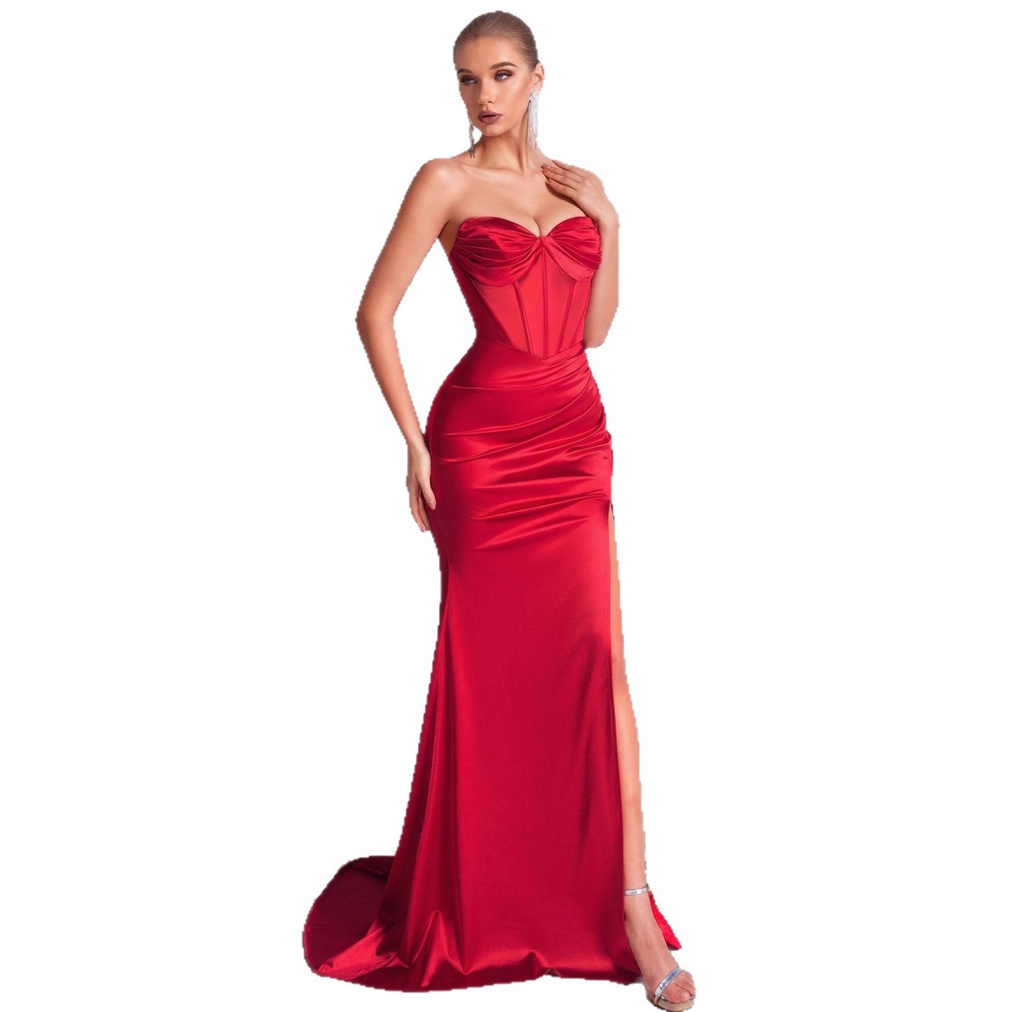 Tube Fishtail Banquet Host Bride Toast Split Long Dress