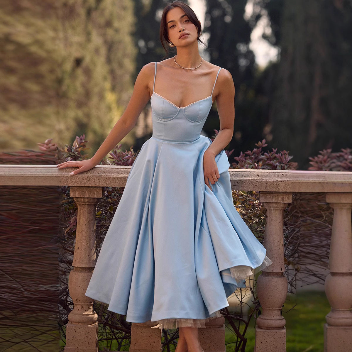 Summer French Style Fishbone Waist Trimming Dresses