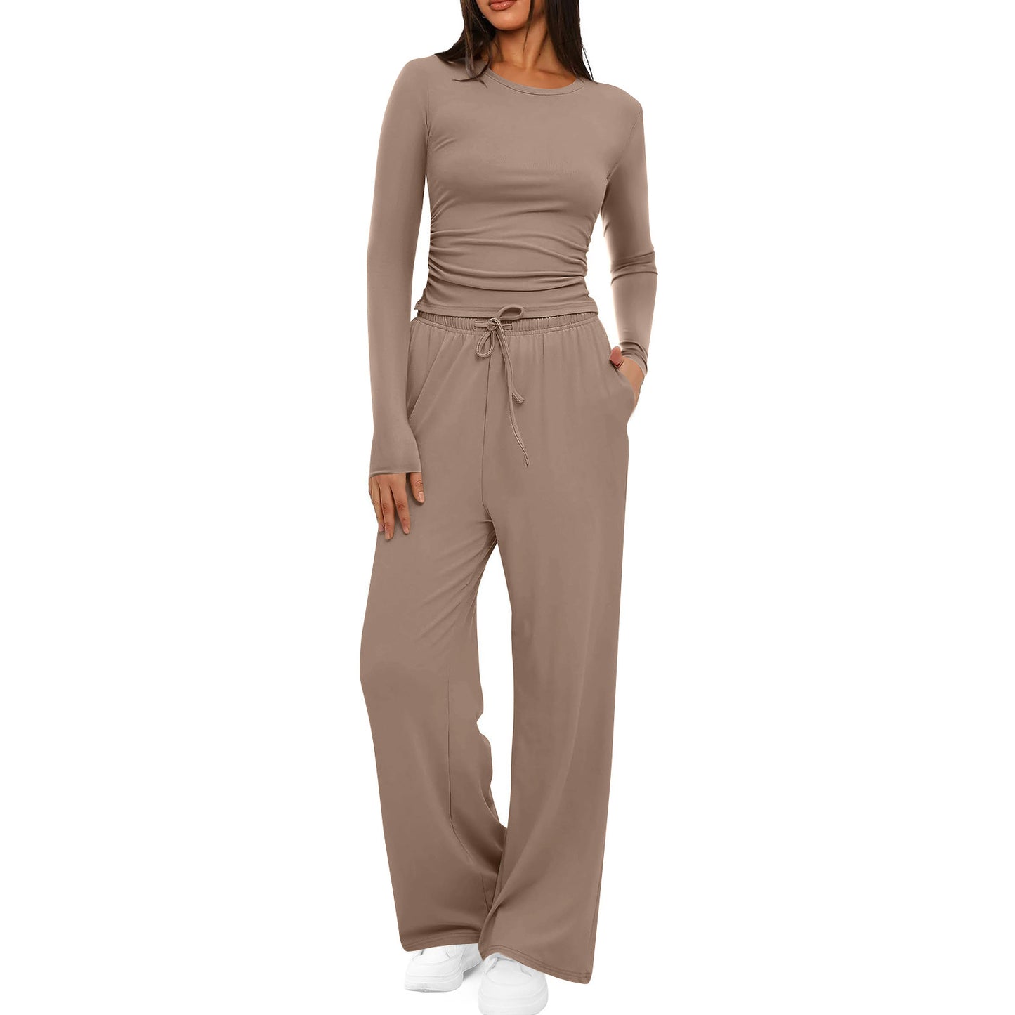 Autumn Solid Color Casual Waist Pleated Tops