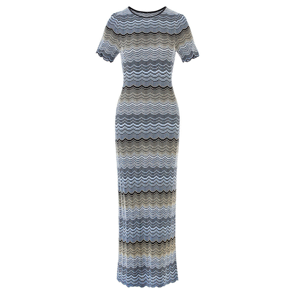 Gradient Color Stitching High Elastic Sleeve Knitted Dresses