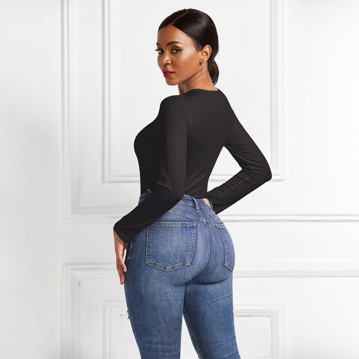 Women's Sexy Long Sleeve Nightclub Solid Backing Dresses