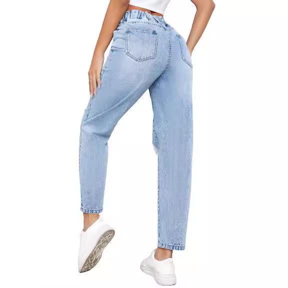 Women's Trendy Thin Looking Ripped Straight Denim Jeans