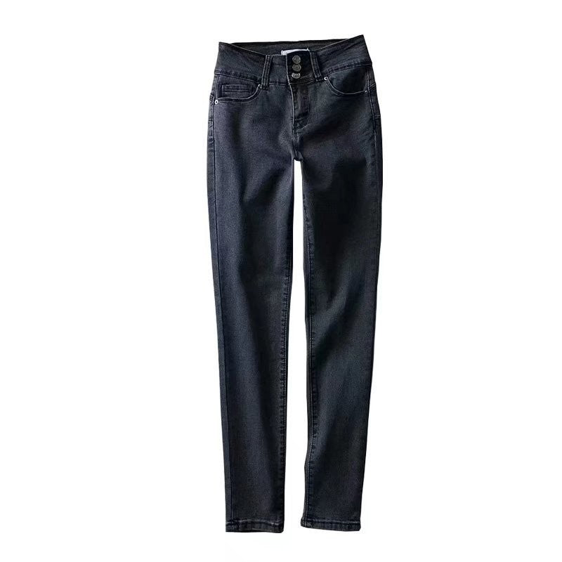 Women's Autumn High Waist Navel Slim Fit Jeans