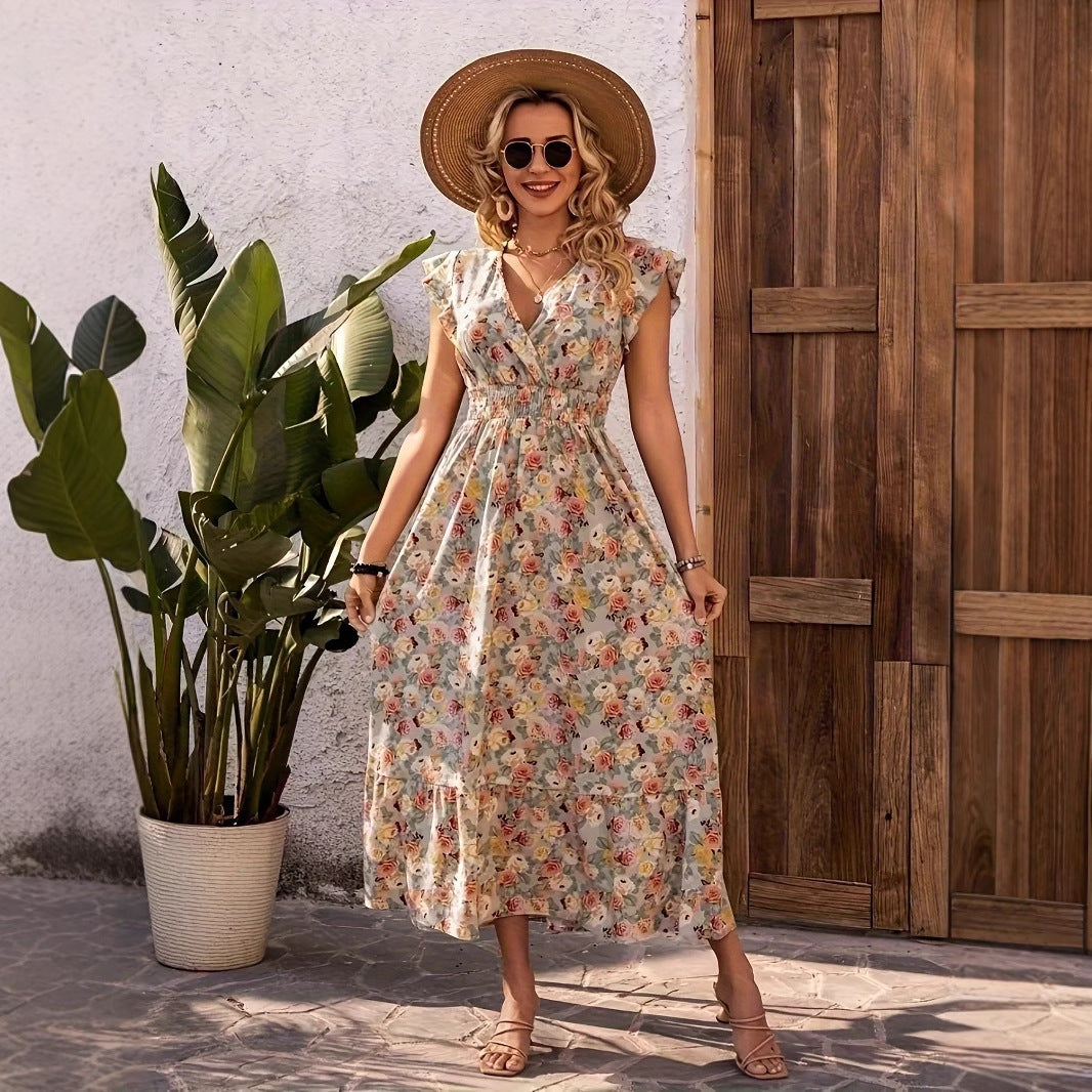 Women's Summer Fashion Temperament Printed Floral Sleeve Shorts