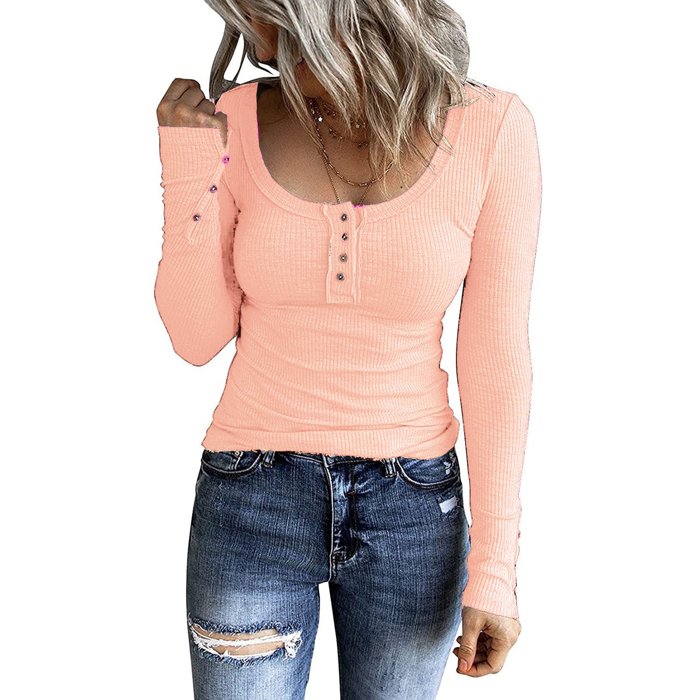 Women's Autumn Button Color Long Sleeve T-shirt Blouses