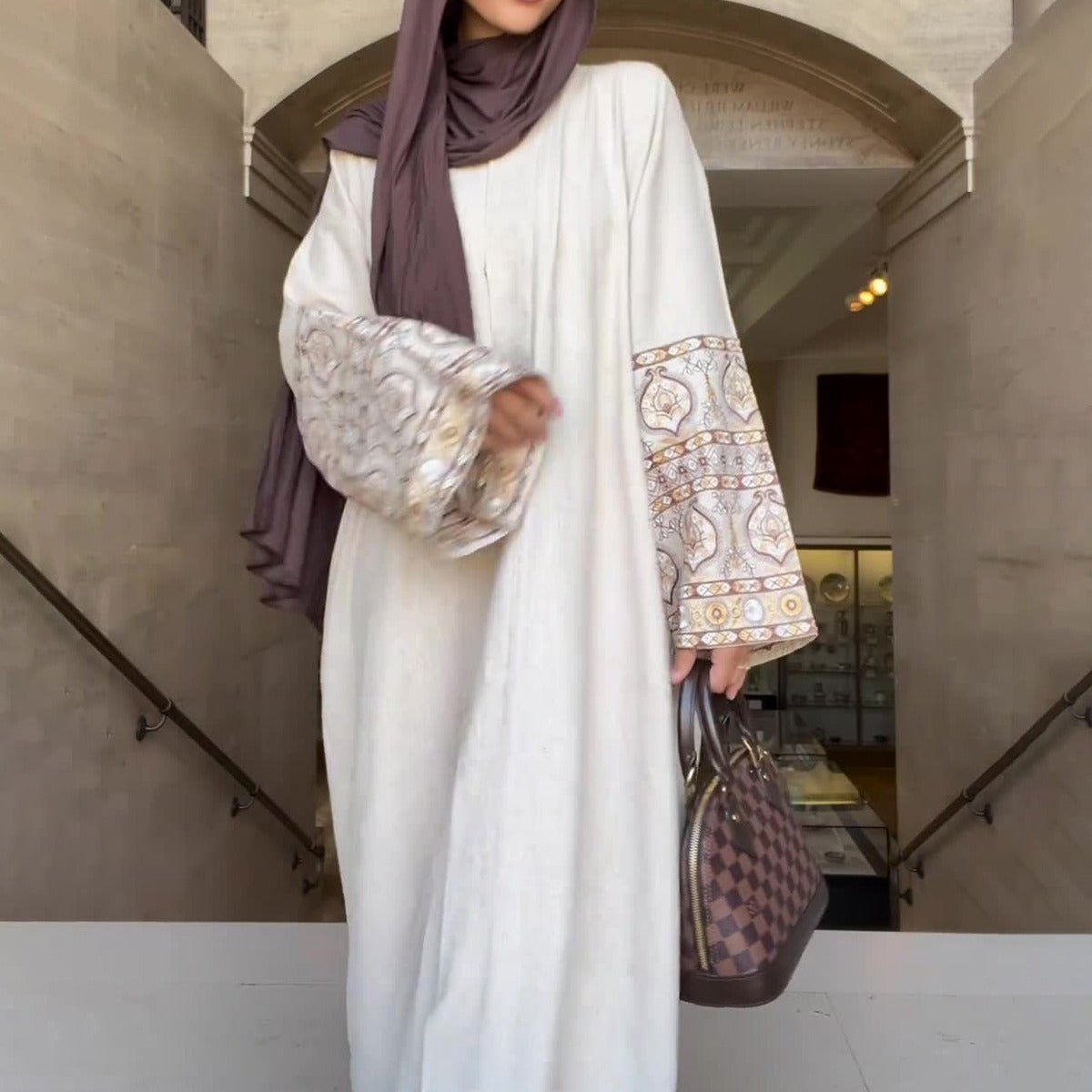 Women's Print Bohemian Style Puff Sleeve Loose Retro Long Dresses