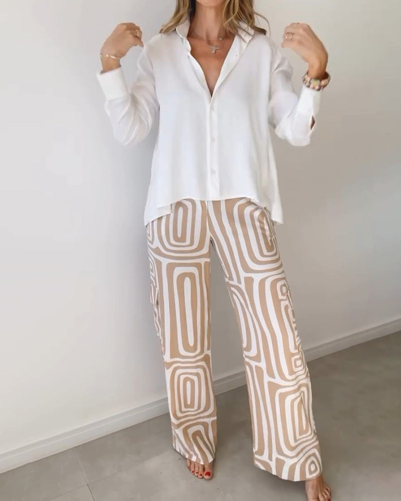 Women's Printing Commuter Shirt Loose Trousers Two-piece Suits
