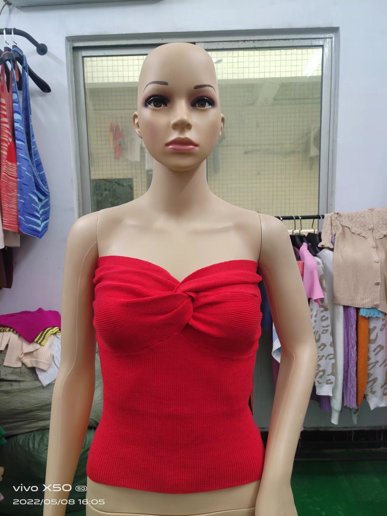 Women's Base Kinked Knitted Sling Tight Backless Tops