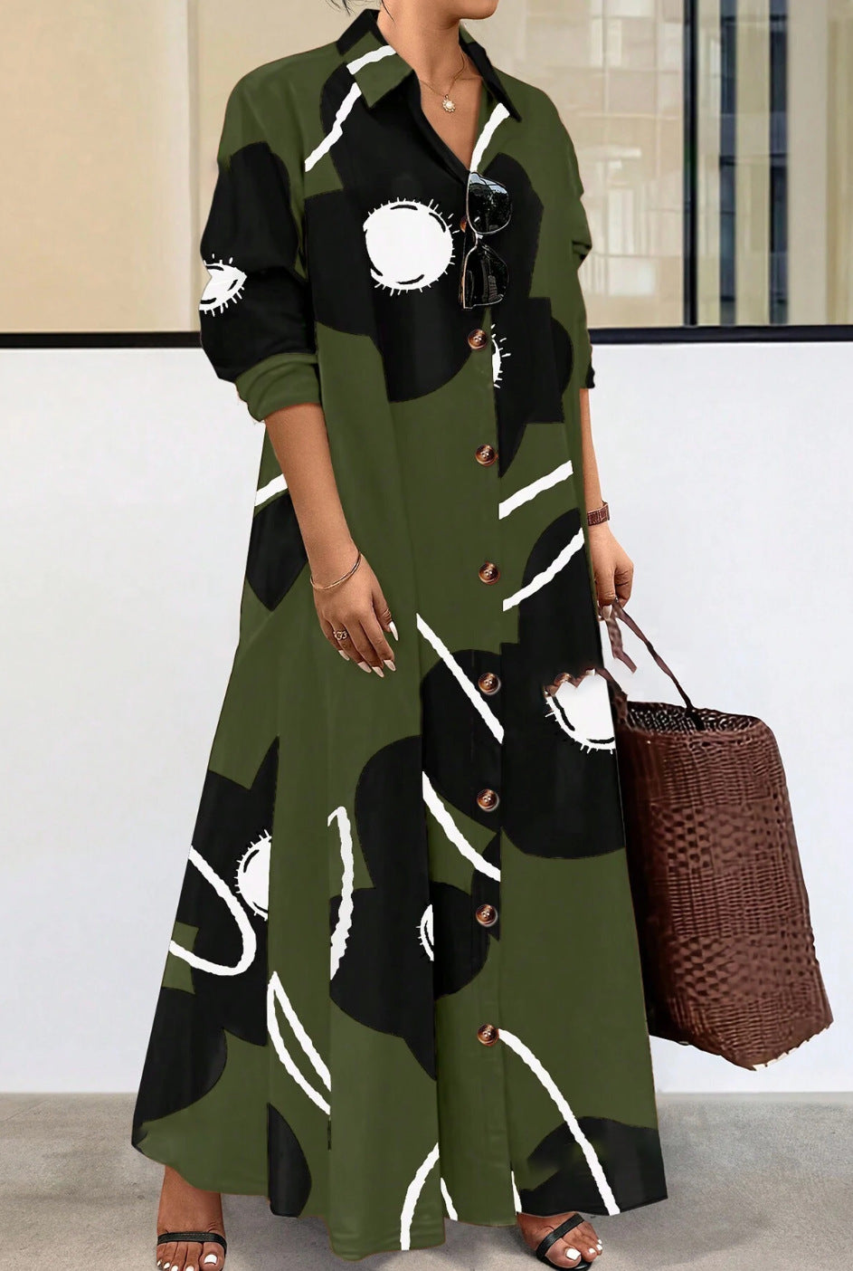 Long Sleeve Printed Loose Elegant Shirt Dresses