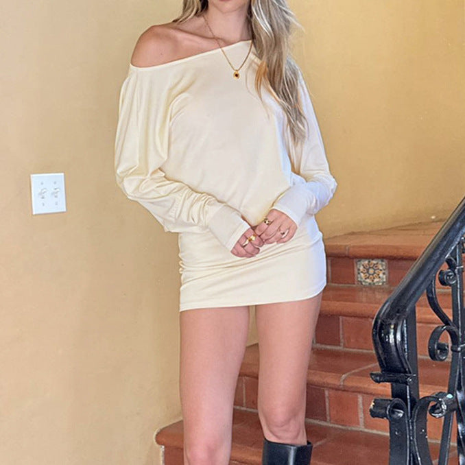 Women's Wear Batwing Sleeve Bottom Sloping Shoulder Dresses