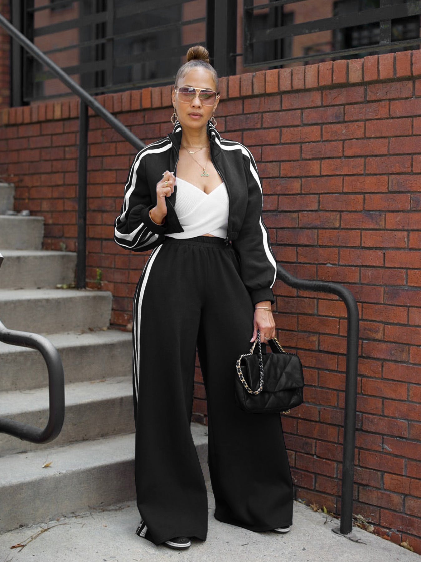 Autumn Striped Zipper Thickening Leisure Commute Suits