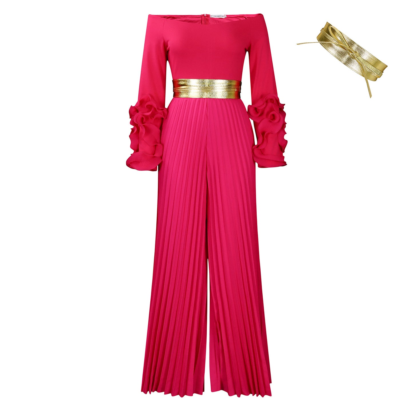 Fashion Ruffle Sleeve Solid Color Pleated Jumpsuits