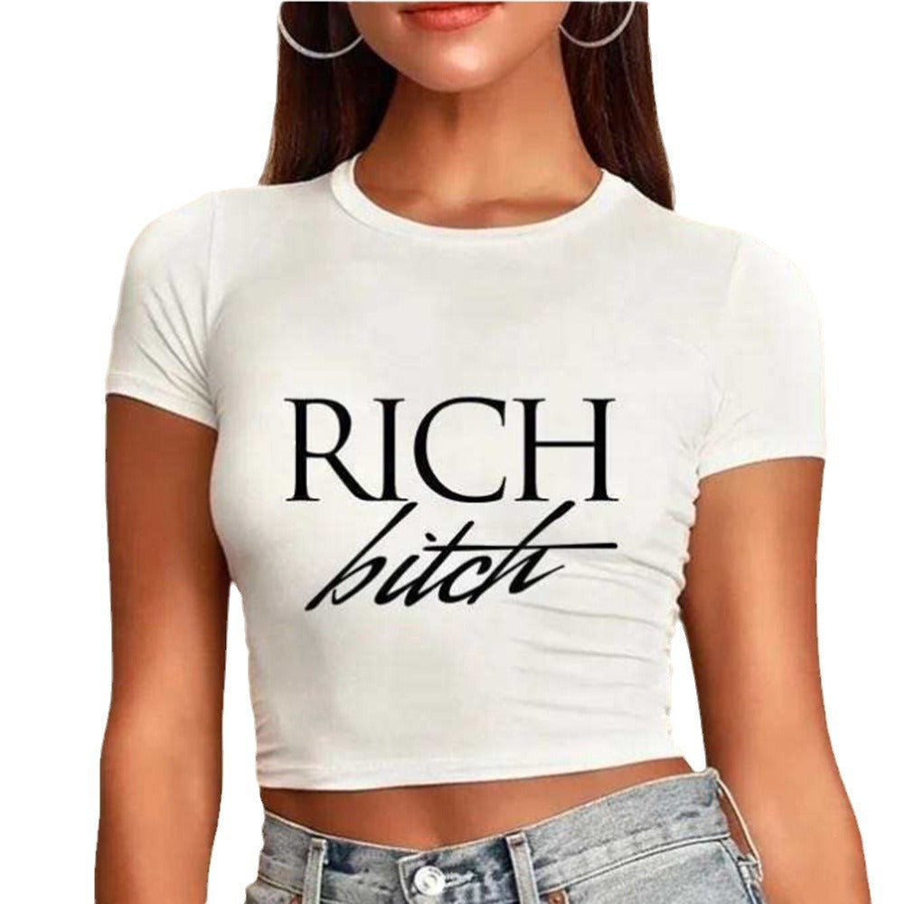 Women's Sexy Hot Midriff Outfit Adhesive Cement Letter Blouses