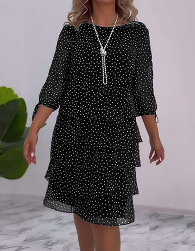 Women's Autumn Fashion Round Neck Polka Dot Dress
