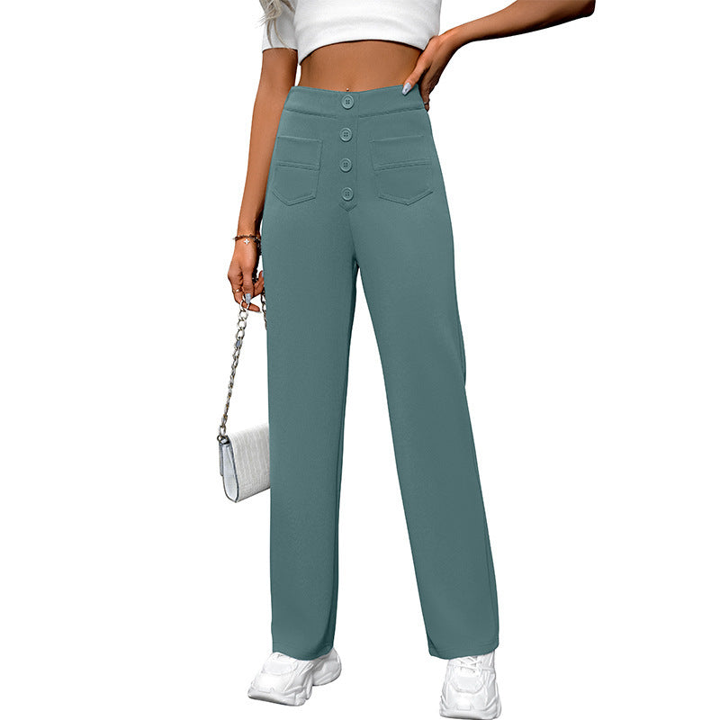 Women's Wear High Waist Button Elastic Loose Pants