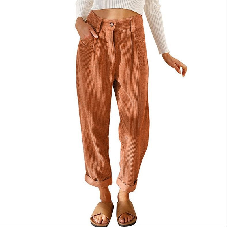 Women's Casual Solid Color Corduroy Loose Straight Pants