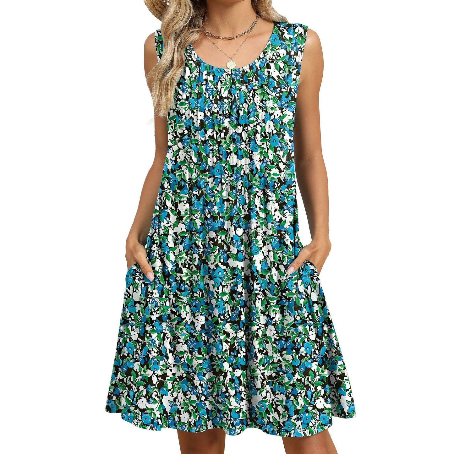 Women's Classic Printed Loose Pockets Dress Dresses
