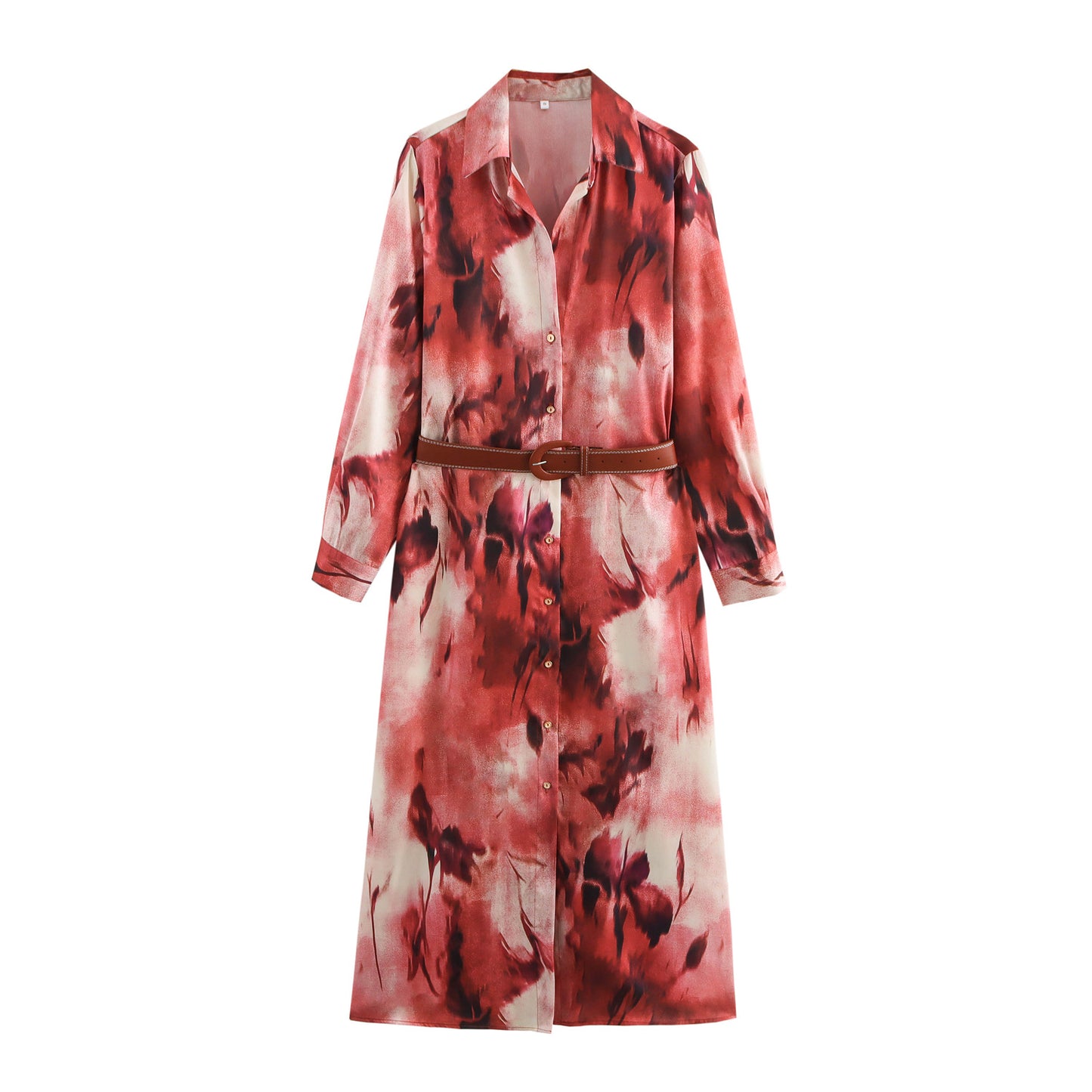 Women's Fashion Temperament With Belt Silk Satin Dresses