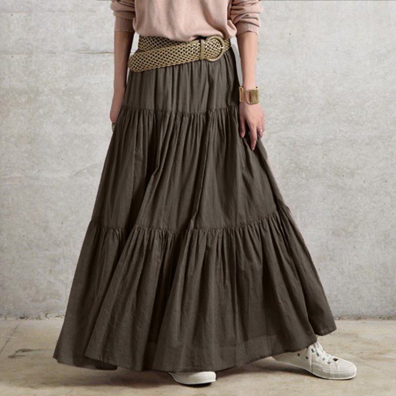 Women's Ruffled Spring Casual Dress Plain Retro Skirts