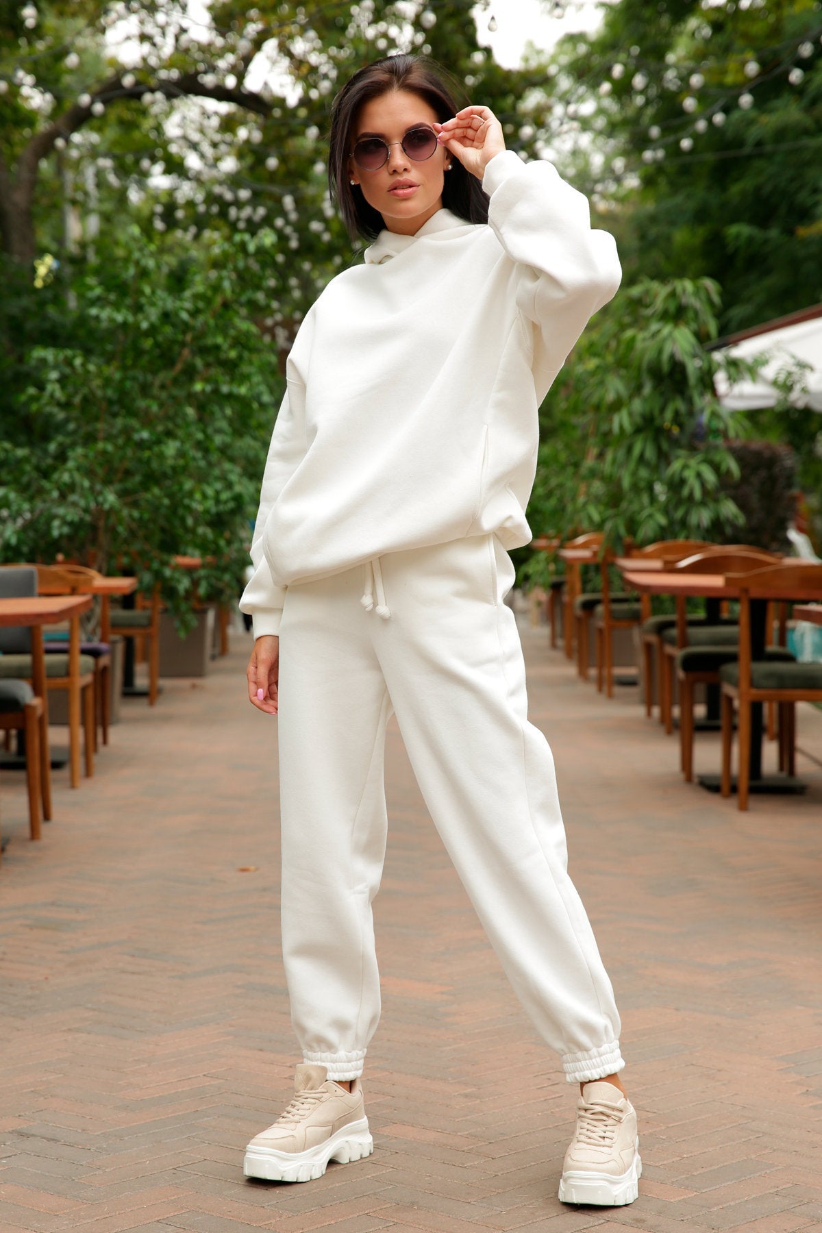 Women's Fashion Solid Color Hooded Casual Two-piece Suits