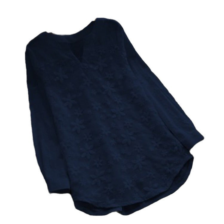 Women's Lace Embroidery Long Sleeve Shirt Loose Blouses