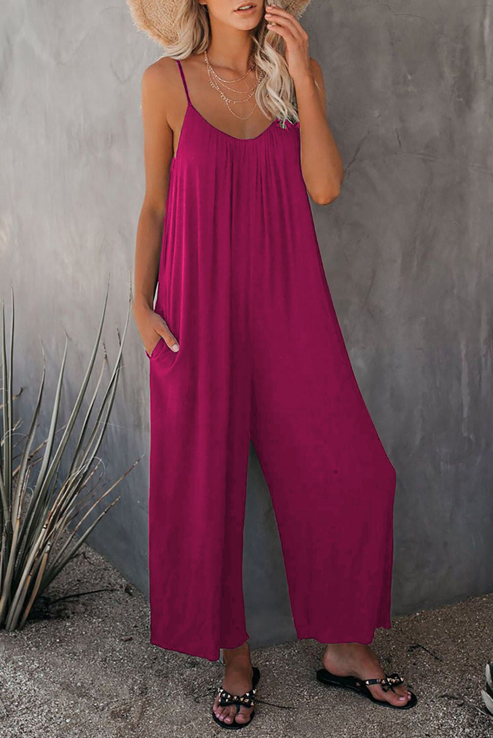 Women's Summer Trousers Solid Color Pocket Loose Pants