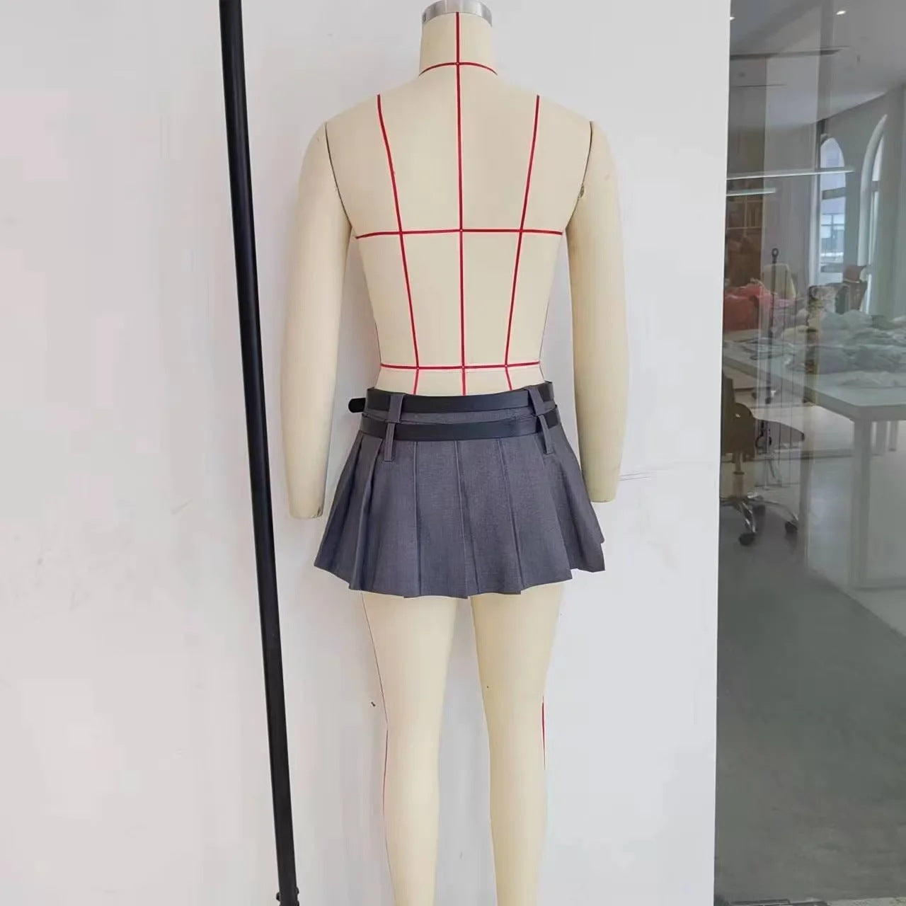 Women's Retro College Style Double Belt Pleated Skirts