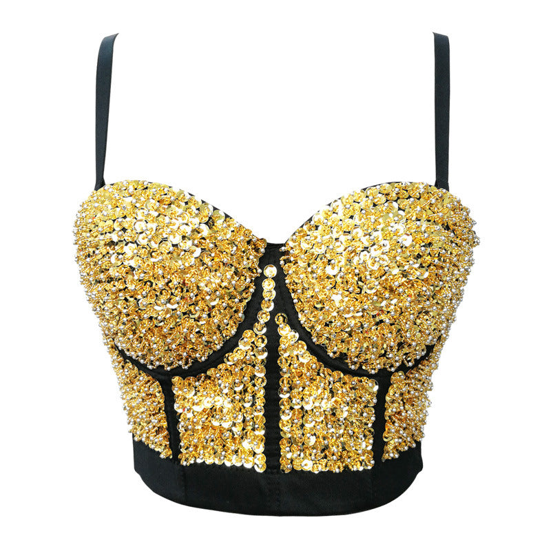 Women's Starry Beaded Bra Sexy Tube Fishbone Tops
