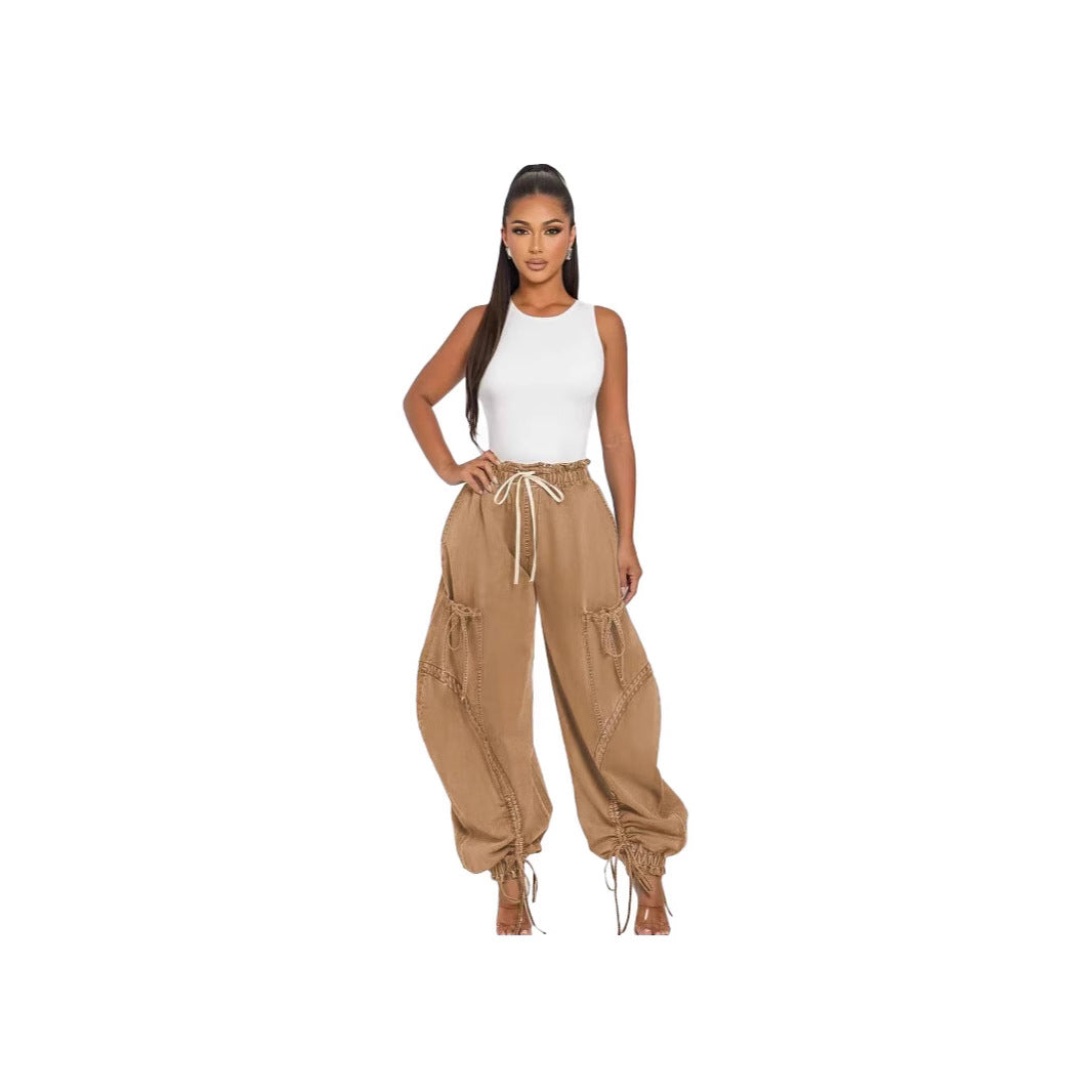 Women's Elastic Waist Drawstring Bow Loose Slimming Jeans