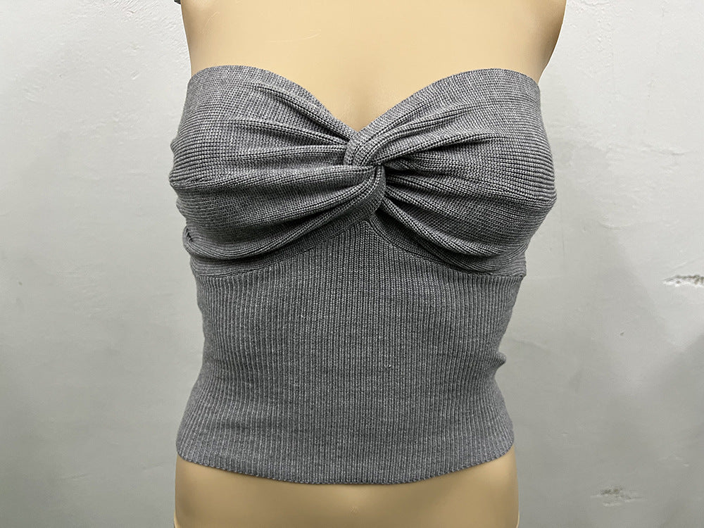 Women's Base Kinked Knitted Sling Tight Backless Tops